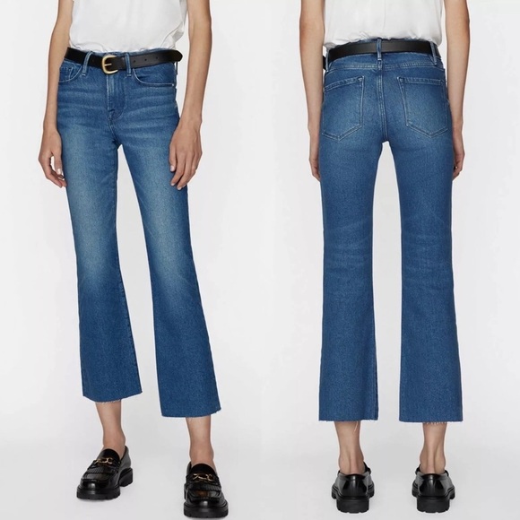 Frame Denim Le Crop Mini Boot Jeans  Huntdale LCMBRA118 Flare Leg Raw Hem - Picture 1 of 12